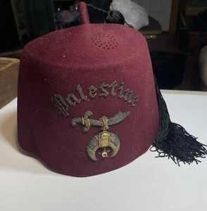 Vintage Masonic Temple Shriners Fez Hat With Black Tassel Palestine - Picture 1 of 8