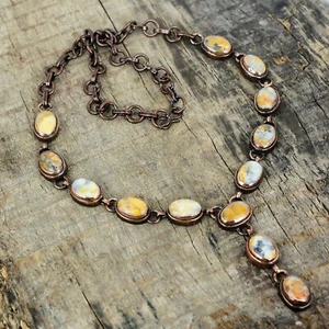 Natural Maligano Jasper Handcrafted Electroformed Chain Necklace Jewelry Copper - Picture 1 of 6