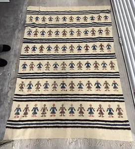 Vintage Tribal Wool Rug Kilim ESTATE FIND Boho Pictorial People Dancers 5’ x 7’ - Picture 1 of 6