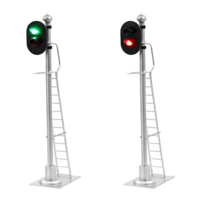 2pcs O Scale 1:43 Model Railway Signals Green Red Block Signal with Ladder - Image 1 of 4