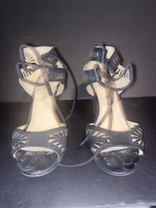CL by Laundry wedges Black Strappy Woman Size 7 High Heel Sandals - Picture 1 of 6