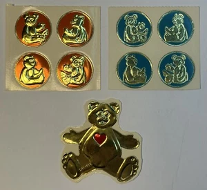 Vintage 1982 Stickers Teddy Bears Gold Foil Embossed Sticker Lot of 9 - Picture 1 of 5