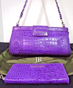 Judith Ripka violett/lila Kroko-geprägtes Leder Clutch Handtasche & Geldbörse Set - Bild 1 von 7