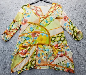 LYNN RITCHIE Tunic With Cami Top Women Large Multi Floral V-Neck Roll Tab Sleeve - Picture 1 of 8