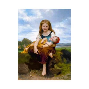 Bouguereau, The Elder Sister, 1869, Canvas Print, 12" x 16" + Border - Picture 1 of 10