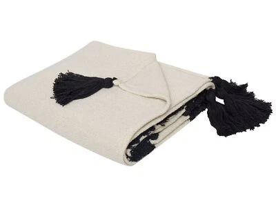 Decke Baumwolle schwarz / weiß 125 x 150 cm mit Augenmotiv Quasten Modern Sedio - Bild 1 von 4