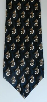 Corbata de hombre GIANFRANCO RUFFINI negra con diseños geométricos marrones seda italiana Foto 1 de 3