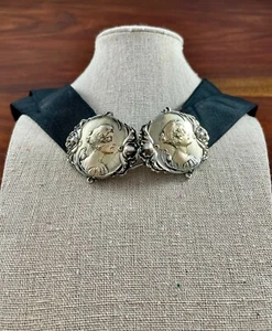 SHIEBLER PLATA ESTERLINA Y ORO 14K HEBILLA DE CINTURÓN CON CINTURÓN DE TELA MUJER ETRUSCA - Imagen 1 de 11