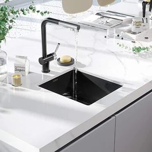 TORVA 14x14 Gloss Black Ceramic Coating Stainless 304 Undermount Kitchen Sink - Picture 1 of 2