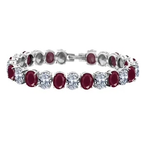 46,20Kt Ovale Form 100% Natürlich Rot Rubin Damen Armband Im 925 Sterling Silber - Bild 1 von 5