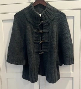 Loft Wool Alpaca Blend Chunky Knit Poncho/ Cardigan Dark Green Size Small - Picture 1 of 10