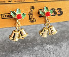 Clip on Holiday Christmas Bells And Holly Earrings 