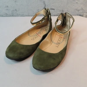 SOLE SOCIETY Ballet Flats Womens 36 US 6 JACKIE Olive Green Suede Ankle Strap - Picture 1 of 13