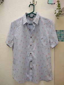 Sovereign Code Shirt Men's Medium Short Sleeve Button Down BLUE w/PINK FLAMINGOS - Picture 1 of 7