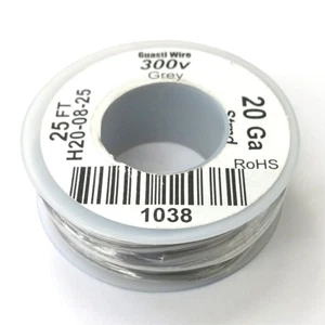 H20-08-25 ~ 20AWG GREY PVC Insulated Stranded 300 Volt Hook-Up Wire 25' Roll - Picture 1 of 2