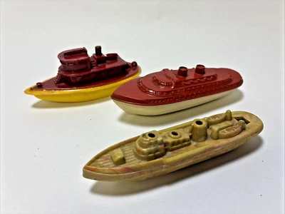 Vintage Hard Plastic Toy Boats Lot of 3 (one is a whistle boat) 1950s - Image 1 of 4