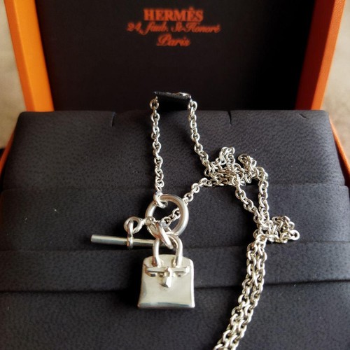 HERMÈS Collana amuleto Hermes Birkin SV925 argento ottima usata senza scatola 40 cm