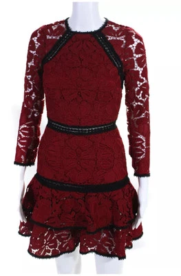 Alexis Dress Womens Small Red Black Lace Kharis Mini Cocktail Party Tiered - Image 1 of 4