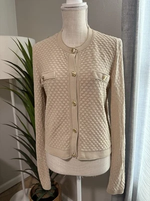 Cárdigan Ann Taylor Manga Larga Negocios Dama Botones Dorados Ligero Tostado Pequeño Foto 1 de 4