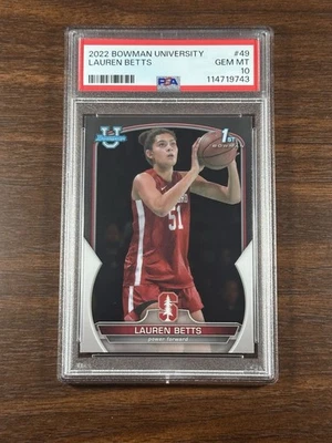 2022-23 Bowman University Chrome Lauren Betts #49 Rookie RC UCLA STANFORD PSA 10 - Image 1 of 2