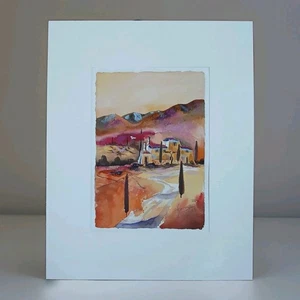 Mediterran Landschaft 50 x 40 cm Aquarell Blatt Bernhard Gerner  Braun Rot Blau  - Bild 1 von 8