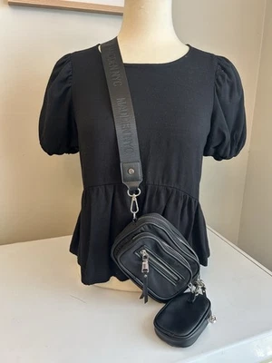 Women's Madden NYC Nylon black Belt Bag crossbody bag w/ mini pouch - Image 1 of 4