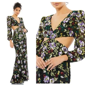 Vestido formal Mac Duggal floral con lentejuelas recorte cintura talla 4 $598 5566  - Imagen 1 de 14