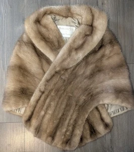 Vintage Brown Mink Fur Stole Wrap Cape Highland Furs By Sam Amanas EUC - Picture 1 of 5