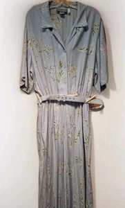 Vtg Carol Anderson 20 XXL Long Rayon Shirtdress Light Blue Floral Cottagecore - Picture 1 of 10