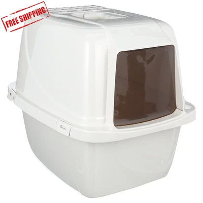 Caja de arena para gatos Van Ness Pets control de olores grande cerrada, con capucha, perla, CP6 Foto 1 de 4