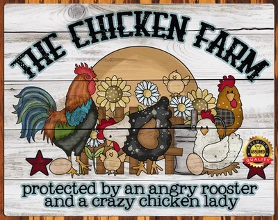 The Chicken Farm - Protected By Angry Rooster - Humor - Metal Sign 11 x 14 - Image 1 of 4