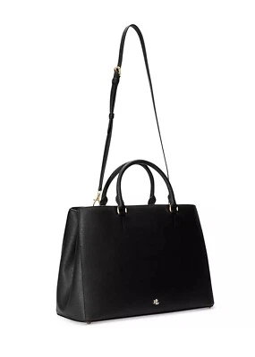 RALPH LAUREN Crosshatch Leather Large Hanna Satchel Bag Tote Black $295 - Image 1 of 4