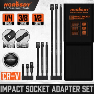 9PC Impact Power Drill Sockets Adapter Sets Overlong Extension Bar 1/4 3/8 1/2 - Picture 1 of 9