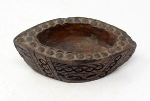 Antique Hand Carved Wooden Tribal Design Spices Grinder Mortar Kharal Pot