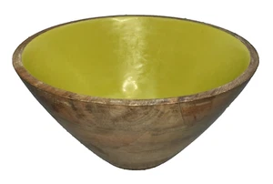 Mango Wood Fruit Bowl Green Glossy Interior Menorca Rustic Large Decorative - Picture 1 of 12