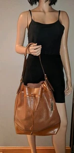 Vince Camuto Big leather brown drawstring tote bag shopper handbag Hobo Bucket  - Picture 1 of 11