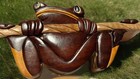 Vintage Frog Wooden Trinket Secret Compartment Puzzle Box Handmade Carved