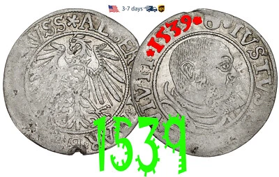 GERMAN Prussia Grossus 1539 Albrecht Medieval Silver Coin #30744 - Image 1 of 3