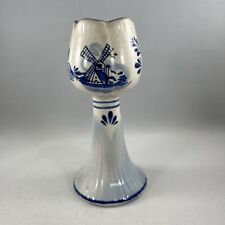 Vintage Delft Blue Holland Hand Painted Candle Stick Holder 5.75" tall Windmill 