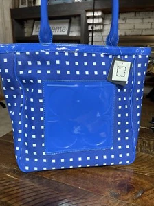 NWT Liz Claiborne Vintage Blue patent check Bag Handbag Purse tote - Picture 1 of 10