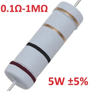 10PCS 5W Big Power Carbon Film Resistors ±5% - Full Range of Values (0.1Ω - 1MΩ) - Picture 1 of 4