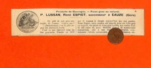 EAUZE ( 32 ) FOIES GRAS LUSSAN / ESPIET SUCCESSEUR / TOUT PETIT ADP 1931 - Foto 1 di 1