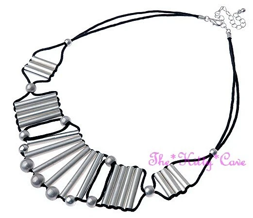 Matte Distressed Punk Metal Bars Ethnic Tribal Statement Bib Choker Necklace - Image 1 of 1