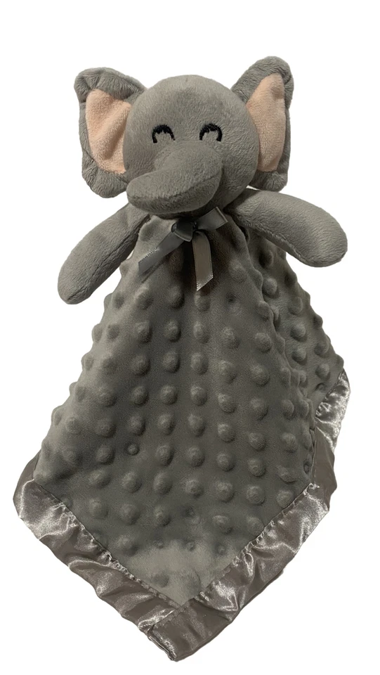 Manta de seguridad Pro Goleem gris elefante Lovey borde satinado Minky orejas arrugadas Foto 1 de 4