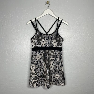 Prana Women L Black White Beige Kaley Tank Paisley Strappy Built in Bra Outdoors - Image 1 of 4