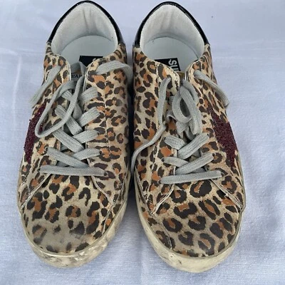 Золотой гусь женщин суперзвезда кроссовок замши леопард блестящий звезда Sz EU38 США 8 новый - Изображение 1 из 4