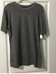 OT Revolution Men’s Shirt Pullover Striped Gray & Black Shirt Size Large NWT - Picture 1 of 5