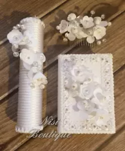 Kommunion- oder Konfirmationskerzenset, spanische komplette Bibel, Blumendiadem - Bild 1 von 6