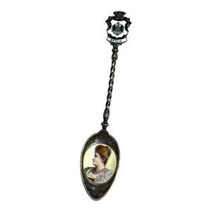 Rare Enamel Portrait Augusta Victoria Germany Sterling 800 Silver Souvenir Spoon - Picture 1 of 7
