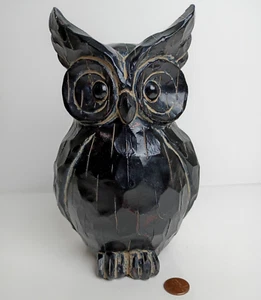 Black OWL Carved Wood Look Figurine 7 3/4" tall resin Unbranded HTF - Picture 1 of 13